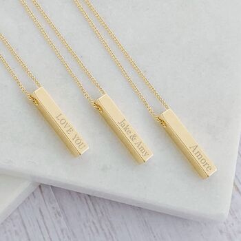Yellow Gold Engraved Cubed Bar Necklace, Personalised, 2 of 7