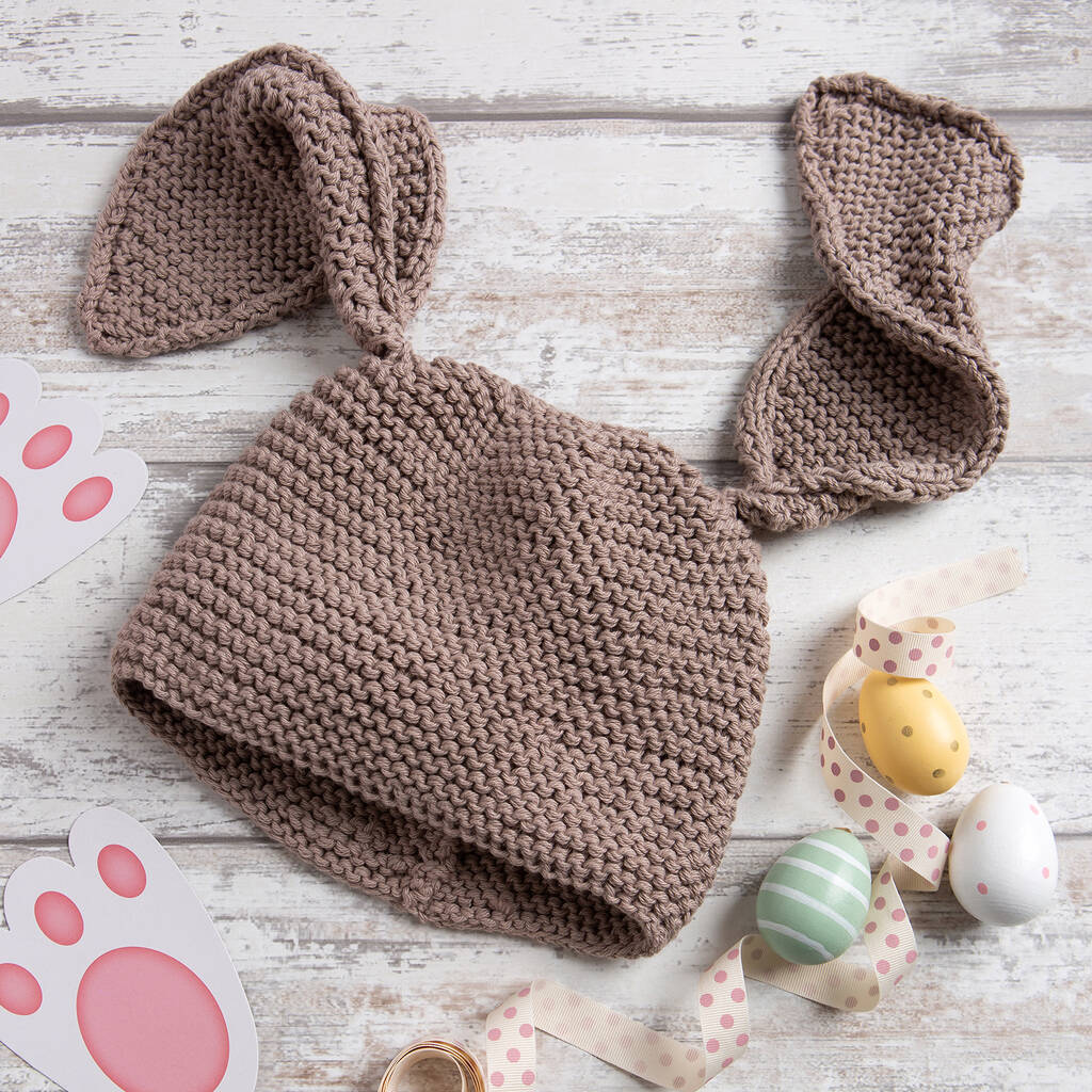 Baby Bunny Ear Hat Easy Knitting Kit Easter, 1 of 7