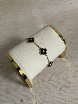 Black 18 K Gold Plated Clover Flower Bracelet, 3 of 6