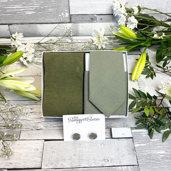 Khaki Cotton Wedding Tie Set, 9 of 10