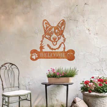 Personalised Welsh Corgi Welcome Metal Wall Art Sign For Home And Garden Decor, 8 of 11