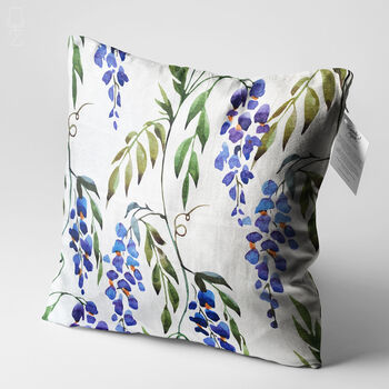 Blue Wisteria With Green Leaves Cushion Cover, 3 of 7