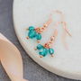 Rose Gold Plated Trio Birthstone Cluster Earrings, thumbnail 2 of 9