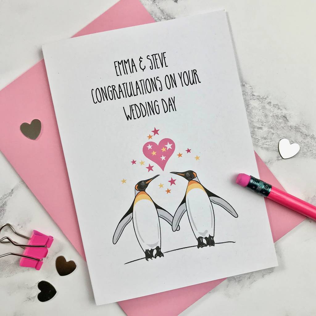 Personalised Penguin Themed Wedding Card By Adam Regester Design  notonthehighstreet.com