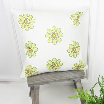 Avocado And Bagel Linen Flower Cushion, Kitchen Decor, 2 of 3