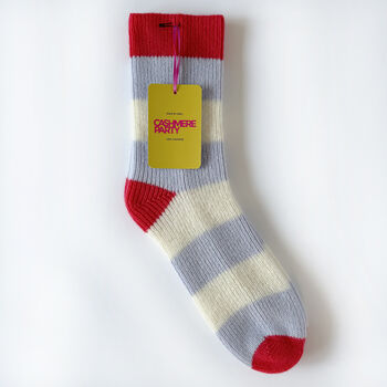 100% Cashmere Bold Light Blue Stripe Socks, 6 of 10