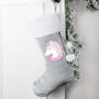 Personalised Unicorn Luxury Silver Grey Christmas Stocking, thumbnail 1 of 3