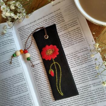 Poppy Hand Embroidered Linen Bookmark, 2 of 6