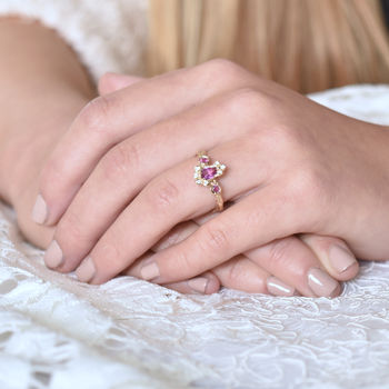 Gold Ring, Pink Sapphires And Diamonds, 5 of 6