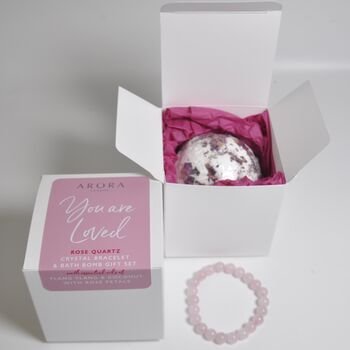 You Are Loved Rose Quartz Bath Bomb And Bracelet Gift, 3 of 6