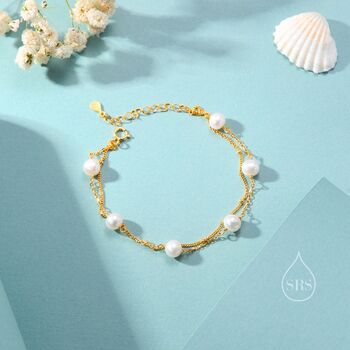 Sterling Silver Double Layer Freshwater Pearl Beaded Bracelet, 5 of 12