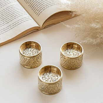 Gordes Hand Engraved Brass Tealight Holders, 3 of 5