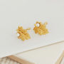Gold Plated Leaf Earrings With Pearl, thumbnail 2 of 6