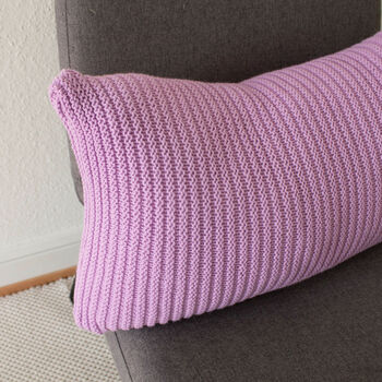 Hand Knit Simple Stitch Cushion In Lavender, 3 of 5