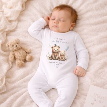 Personalised First Father's Day Baby Sleepsuit, 2 of 3
