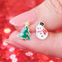Sterling Silver Christmas Tree And Snowman Earrings, thumbnail 1 of 2