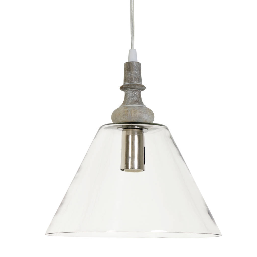 Glass With Wooden Top Hanging Lamp By Lime Tree London