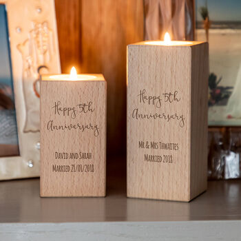 Personalised 5th Anniversary Wood Gift Candle Holder, 3 of 7