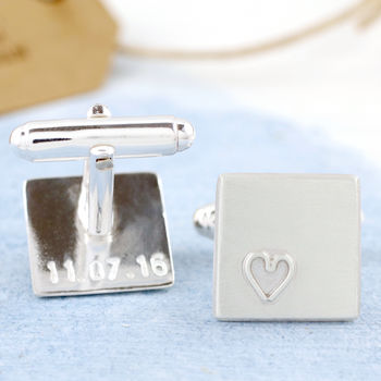 Personalised Wedding Cufflinks. Silver Heart Cufflinks, 2 of 5