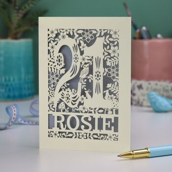 Personalised 21st Birthday Card Papercut Woodland Design, 4 of 8