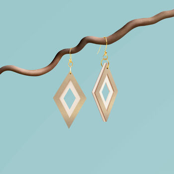 Pearlescent Taupe And Cream Diamond Shaped Layered Earrings • Gold Plated Sterling Silver Hooks, 3 of 8