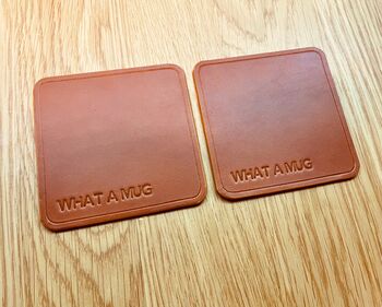 Personalised Stamped Tan Leather Coaster, 2 of 12