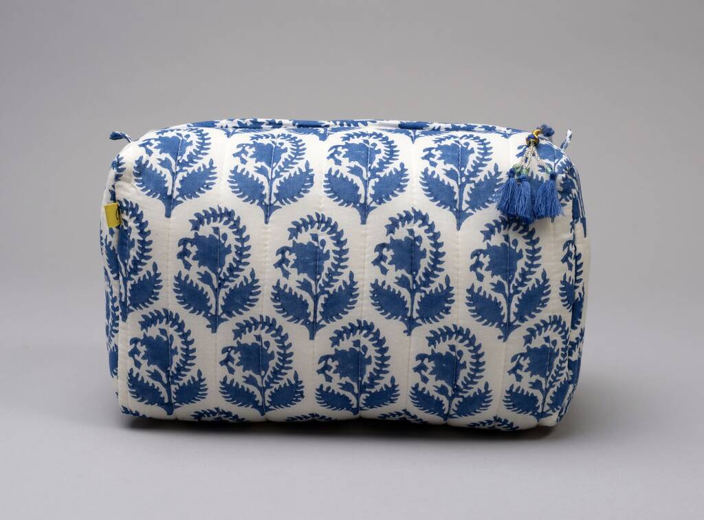 Paisley Floral Pattern Cotton Wash Bag In Blue, 1 of 8