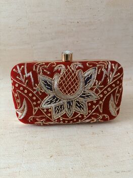 Peacock Red Rectangular Clutch, 6 of 9