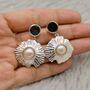 Pearl, Raw Black Onyx Sterling Silver Earrings, thumbnail 1 of 6
