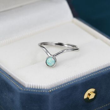 Minimalist Aqua Green Opal Chevron Ring, 7 of 12
