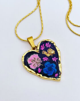 Heart Necklace With Flowers In Black Lacquer, 2 of 9