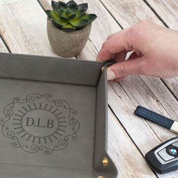 Monogram Initial Snap Up Pu Leather Desk Tidy Tray, 6 of 6