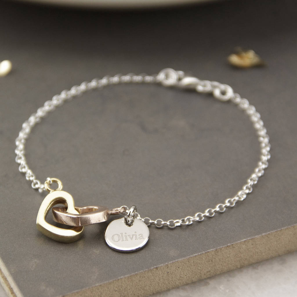 Personalised Sterling Silver Linked Heart Bracelet By Gaamaa Personalised Sterling Silver Linked Heart Bracelet