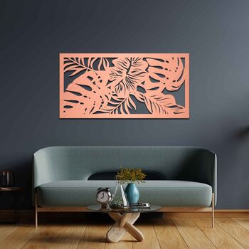 Tropical Monstera And Palm Leaves Wooden Wall Panel, 9 of 11