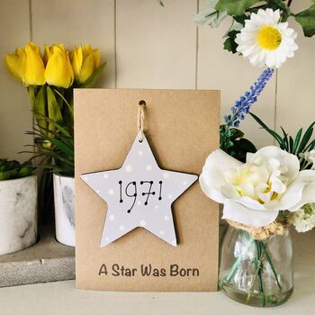 Personalised Year Of Birth Star Wooden Keepsake Card, 8 of 11