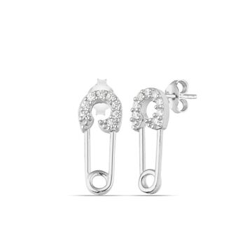 Sterling Silver Jewelled Mini Safety Pin Stud Earring, 6 of 7