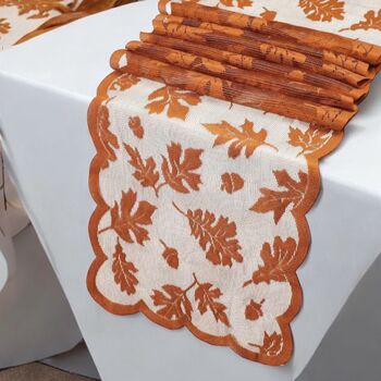 Burnt Orange Lace Leaf Autumn Table Runner, 4 of 7