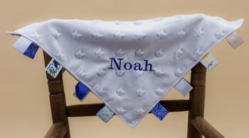 Personalised And Embroidered White Taggies Comforter, 5 of 7