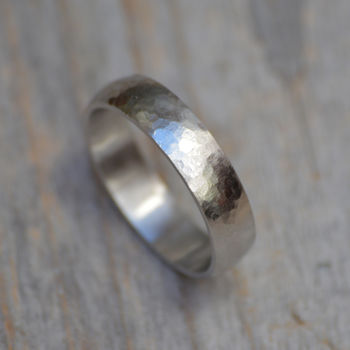 Platinum Wedding Band With Hammer Effect, 4 of 6