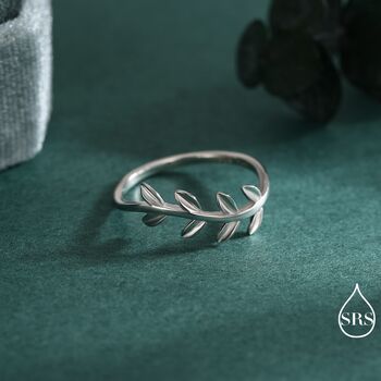 Sterling Silver Olive Branch Leaf Ring, 2 of 12