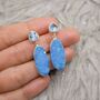 Blue Topaz, Druzy Agate Silver Dangle Earrings, thumbnail 3 of 7