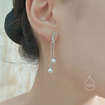 Cz Constellation Dangling Pearls Stud Earrings, 2 of 10