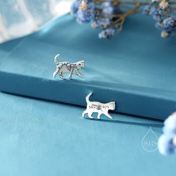 Sterling Silver Cat Skeleton Stud Earrings, 3 of 11