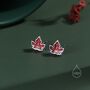 Enamel Maple Leaf Stud Earrings In Sterling Silver, thumbnail 5 of 11