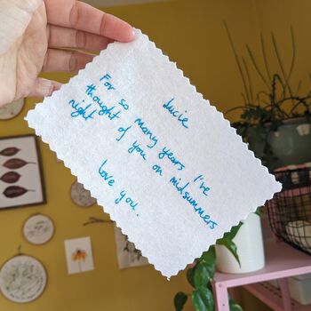 Hand Embroidered Handwritten Note Wedding Dress Label, 7 of 12