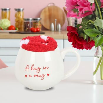 Valentines Gift Set Hug In A Mug And Heart Socks, 2 of 8