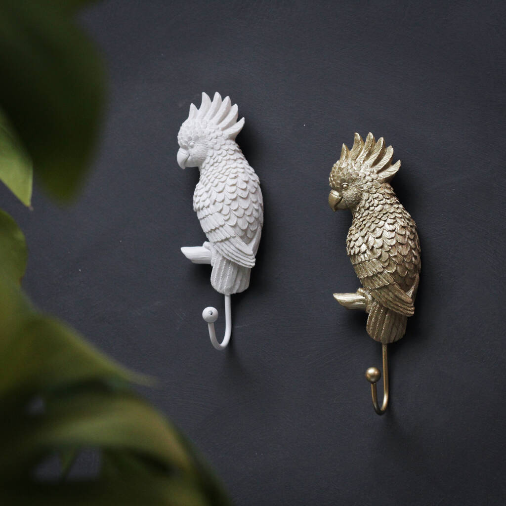 Cockatoo Wall Hooks Gold And White, 1 of 8
