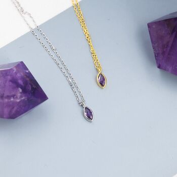 Extra Tiny Amethyst Purple Marquise Cz Necklace, 3 of 12