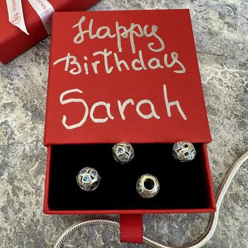 March Birthstone Charm Personalised Silver Bracelet, 6 of 9