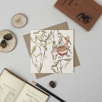 'Robin And Mistletoe' Christmas Card, 2 of 2